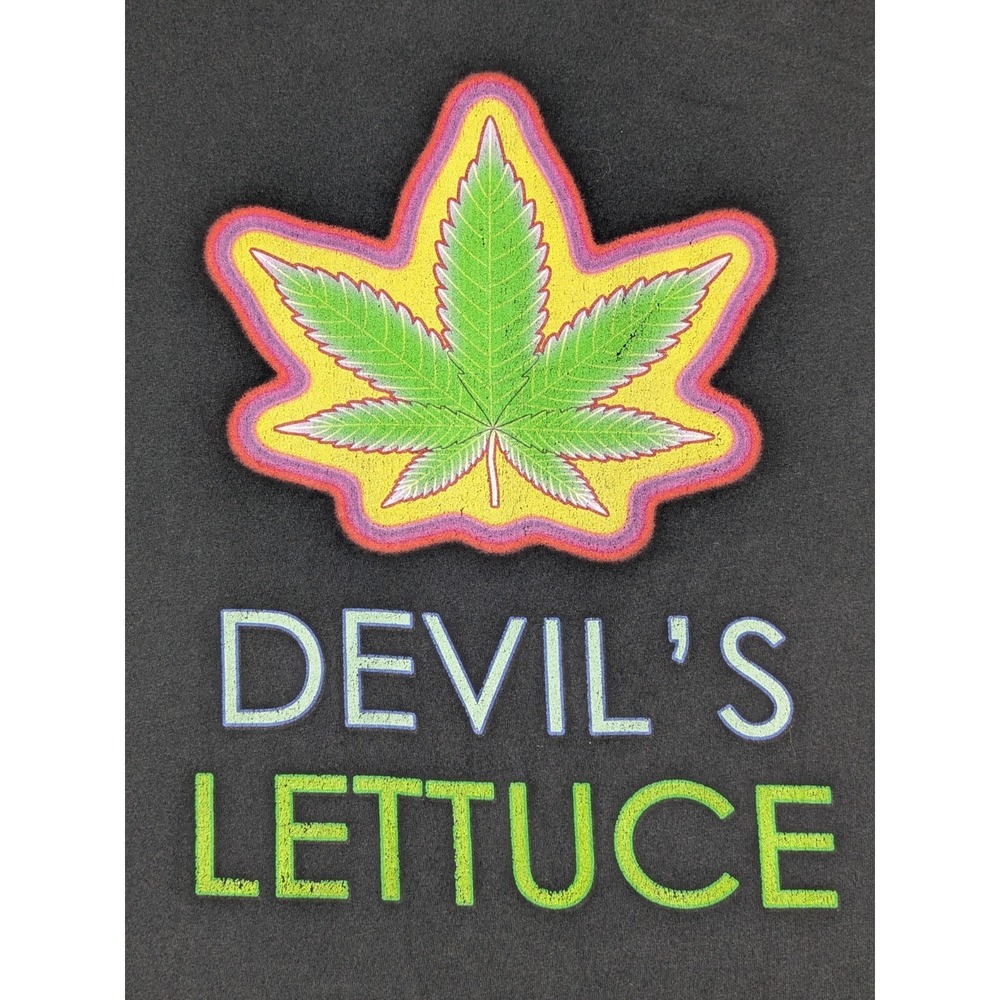 Devils Lettuce Marijuana Pot Leaf Black Ring Spun Cotton T-Shirt - Men Large - Picture 2 of 12